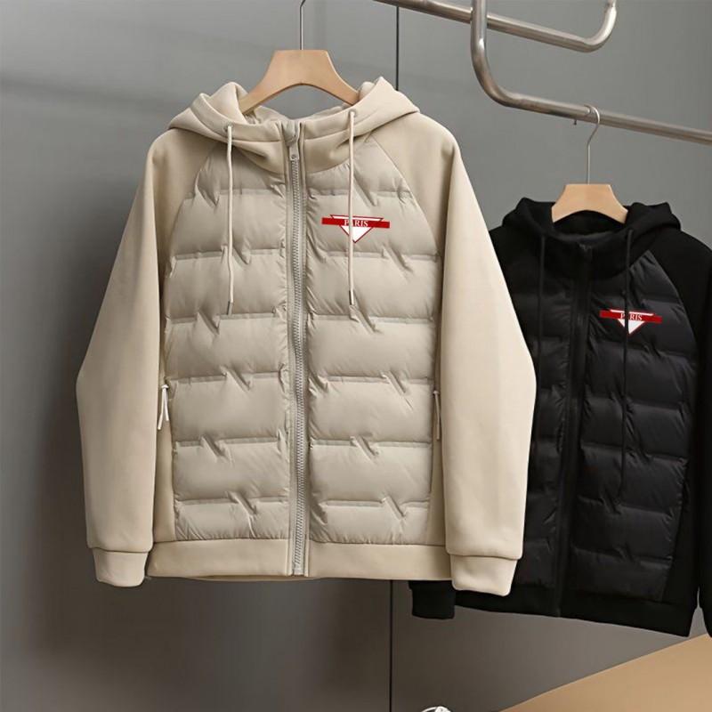 High Quality Letter Print Hooded Padded Jacket Warm Thick Cotton Coat Young Men Daily Wear