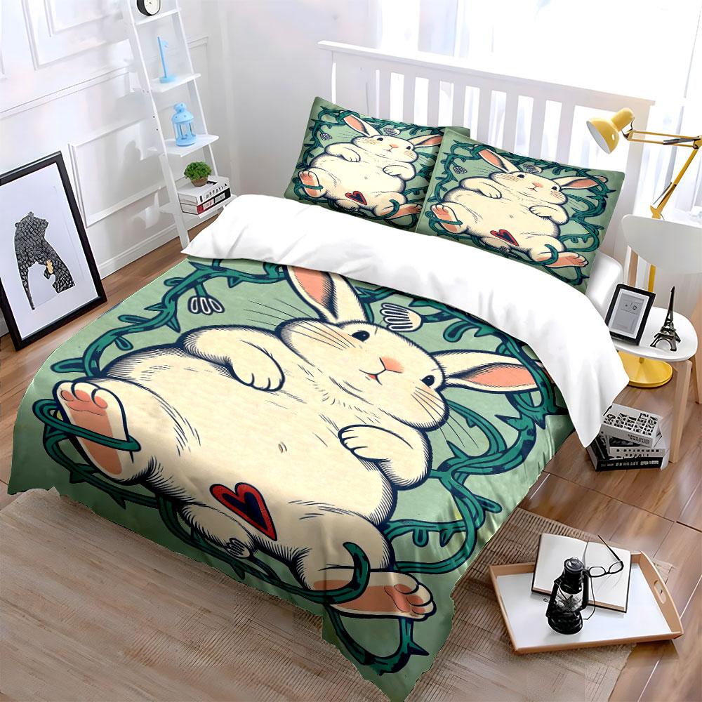 White rabbit with vines. Bedding sets Duvet cover sets Duvet covers Pillowcases(1 * Duvet Cover 2 * Pillowcases without duvet insert)