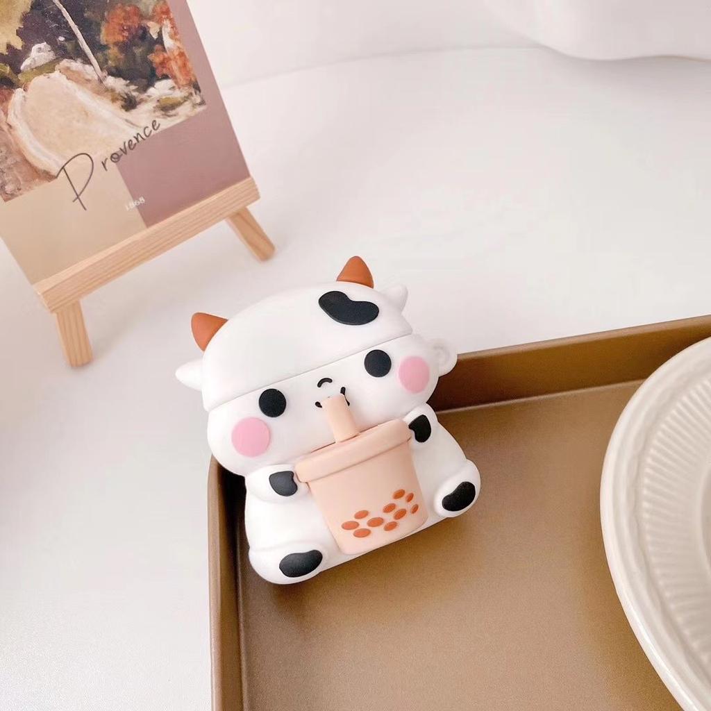 3D Boba Cow Cartoon Case for AirPods Pro 1 2 3 Wireless Earphone Protective Case Cover for Airpods 2 Case Charging Cover Box