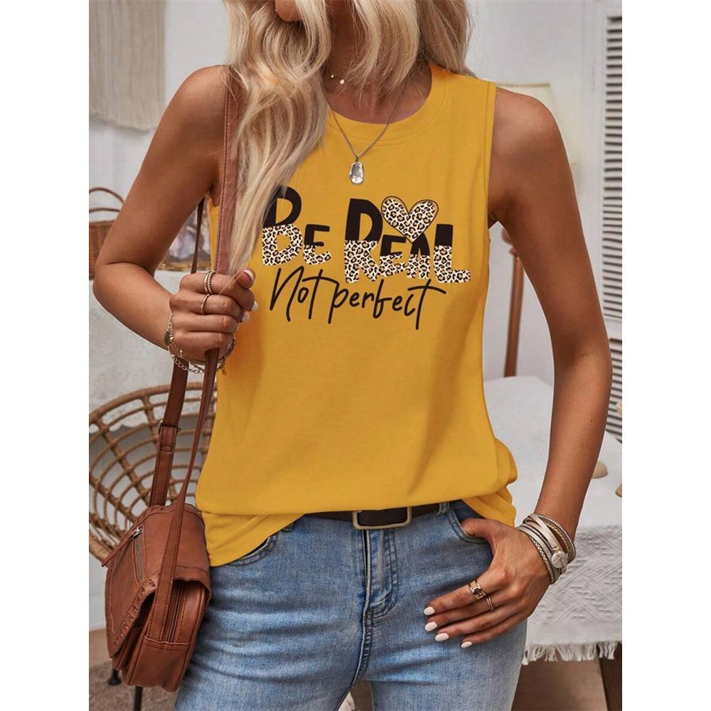 2024 New Women's Crew Neck Tank Top Leopard Print And Love Print Women's Tank Top Street Fashion Women's Casual Tank Top