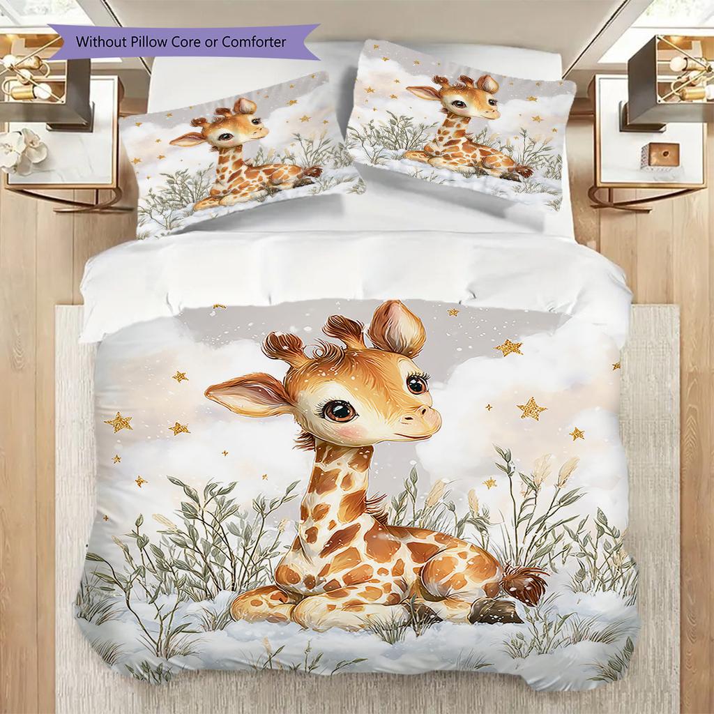 Giraffe Pattern Bedding Quilt Set Quilt Cover Pillowcase Home Decoration Birthday Gift (1 * duvet cover + 2 * pillowcase, without core)
