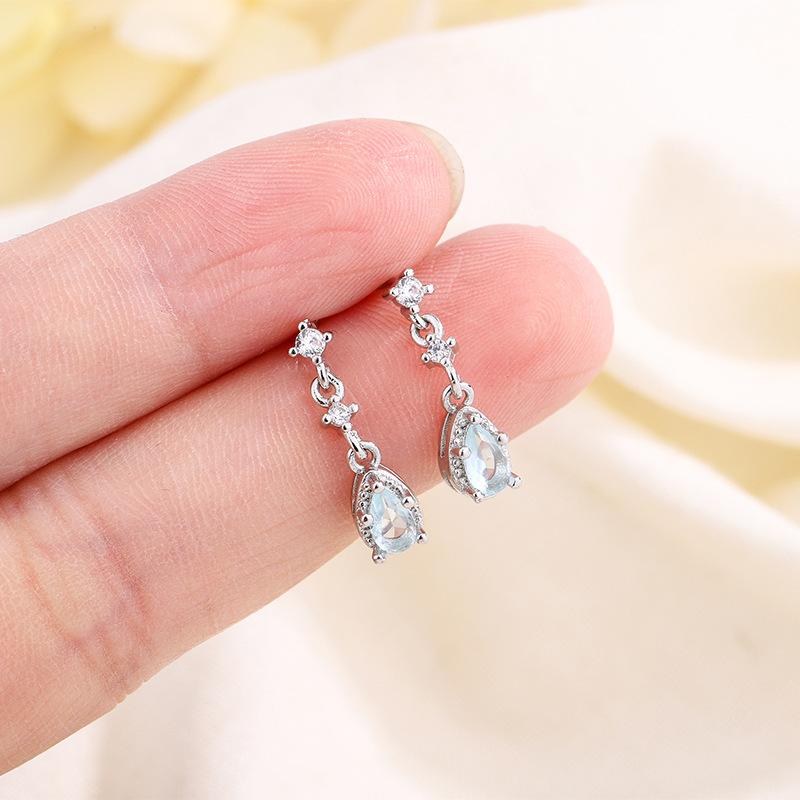 Серьги-гвоздики из серебра S925, светло-голубые, в форме капли, минималистичный нишевый дизайн, милые, элегантные, легкие, роскошные, для женщин