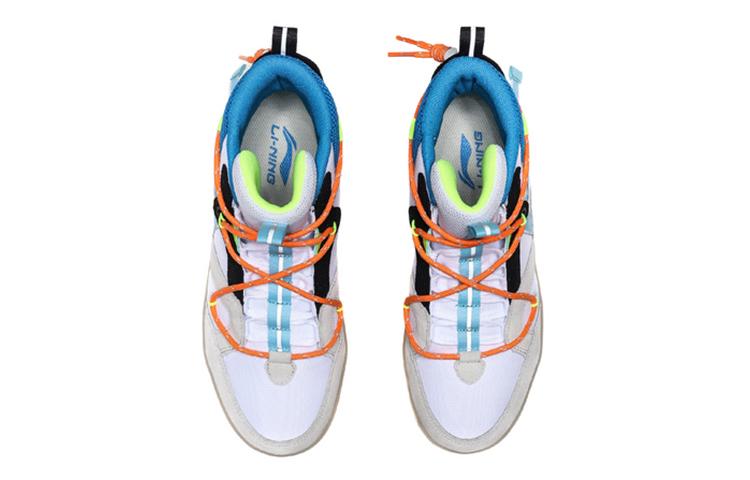 Li Ning CF Hunter Скользкие Устойчивые к истиранию Высокие Кеды для скейтбординга Женские Бело-оранжевые AGCQ158-4