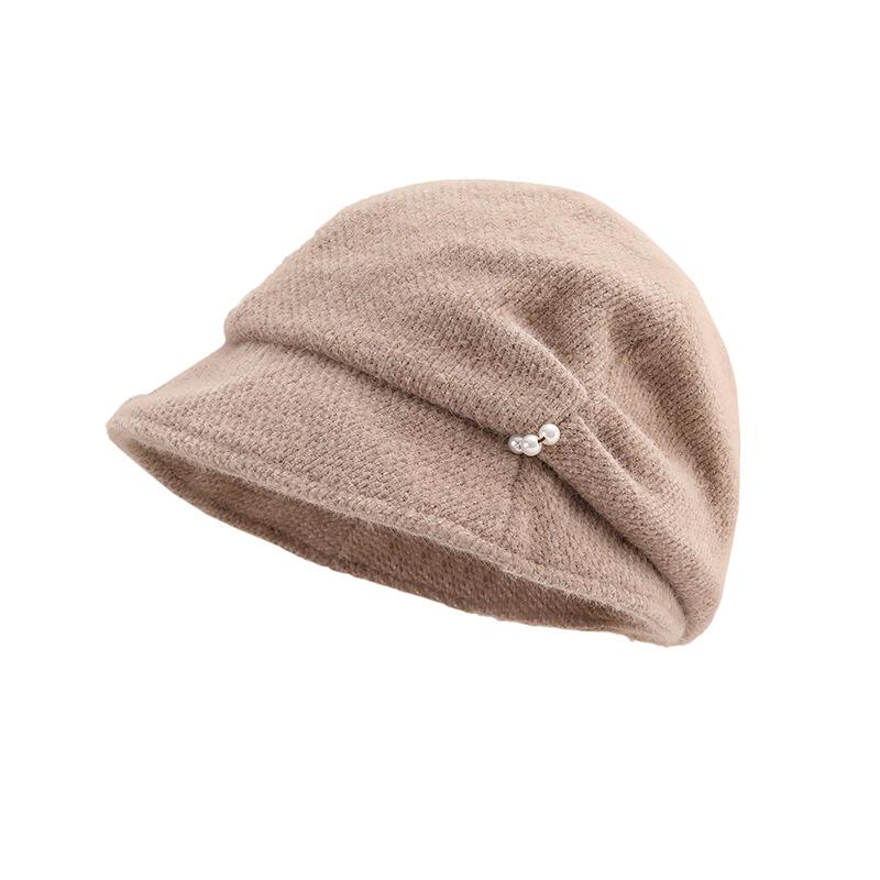 Pearl Baotou stacking hat children's autumn and winter new wide brim shows small face temperament elegant warm basin hat tide