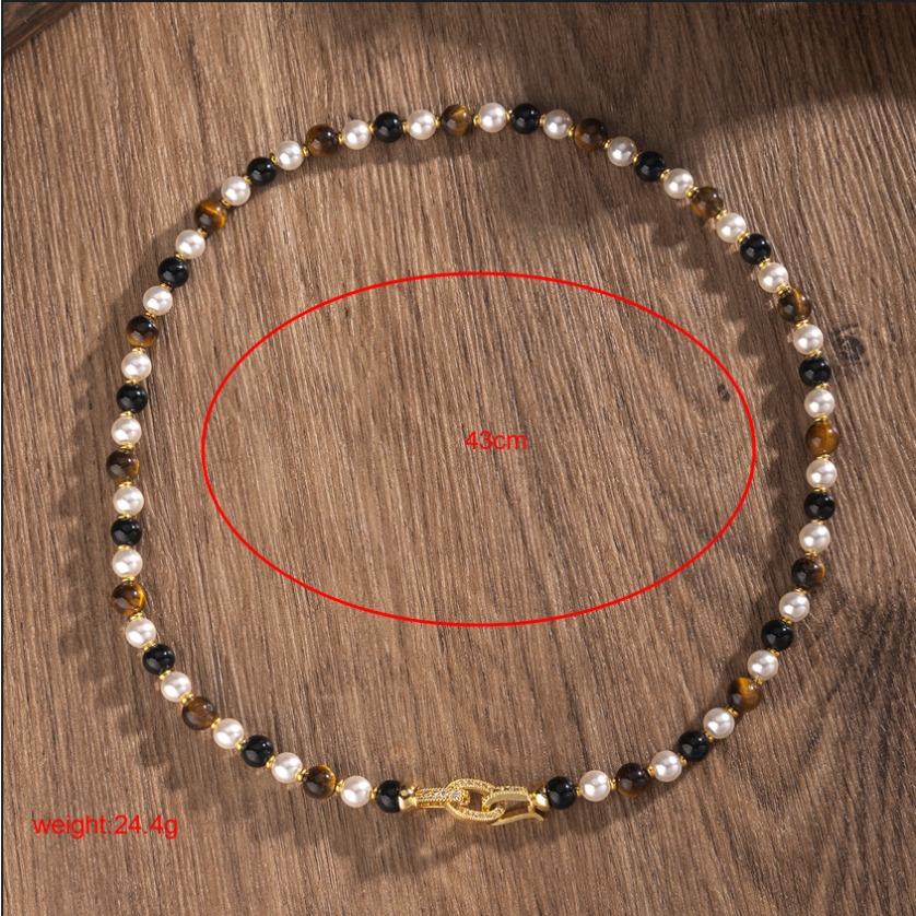 Natural stone pearl necklace, pearl tiger eye bracelet, high-end jewelry, necklace bracelet set
