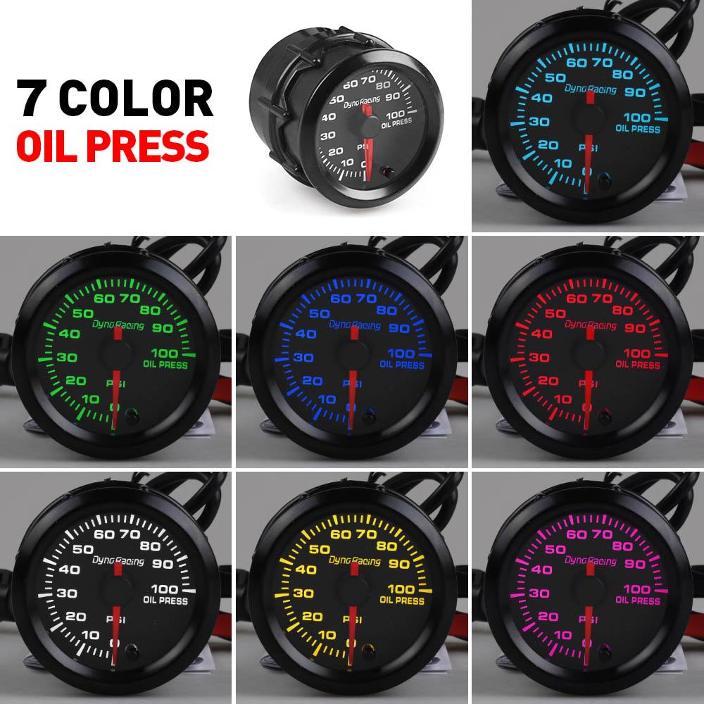 Dynoracing 2" 52mm 7 Colors LED Car Oil Pressure Gauge 0-100PSI Oil Press Meter High Speed Motor With Sensor BX101491