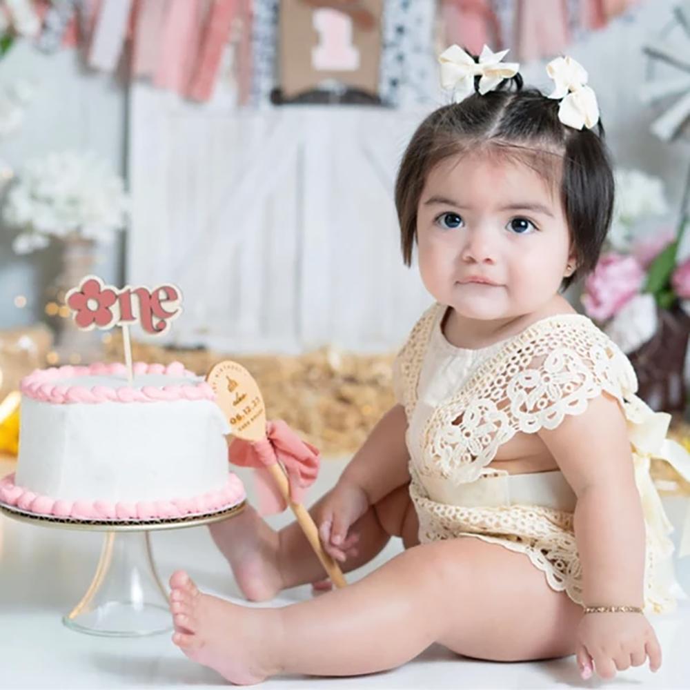 Custom First Birthday Cake Smash Spoon First Birthday Photo Prop Bow Wooden Spoon Kitchen Decor Cooking Utensils Baking Supplies