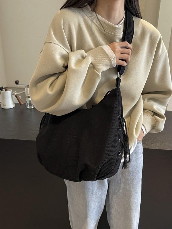 Women's Large Corduroy Crossbody Bag - 2024 Autumn/Winter, Casual & Versatile for Commute or Class