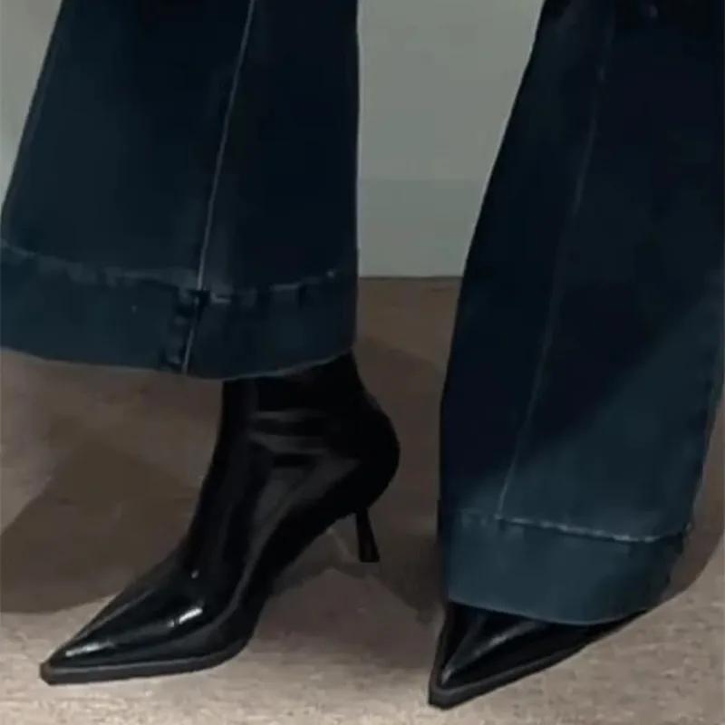 Модные ботильоны с острым носком Женские Осень/Зима 2025 Новые ботинки с коротким голенищем и высоким каблуком