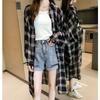 Summer Coat Loose Top Plus Plaid Mid Length Long Sleeved Cardigan Thin Cut Sun Protection Shirt Shirt