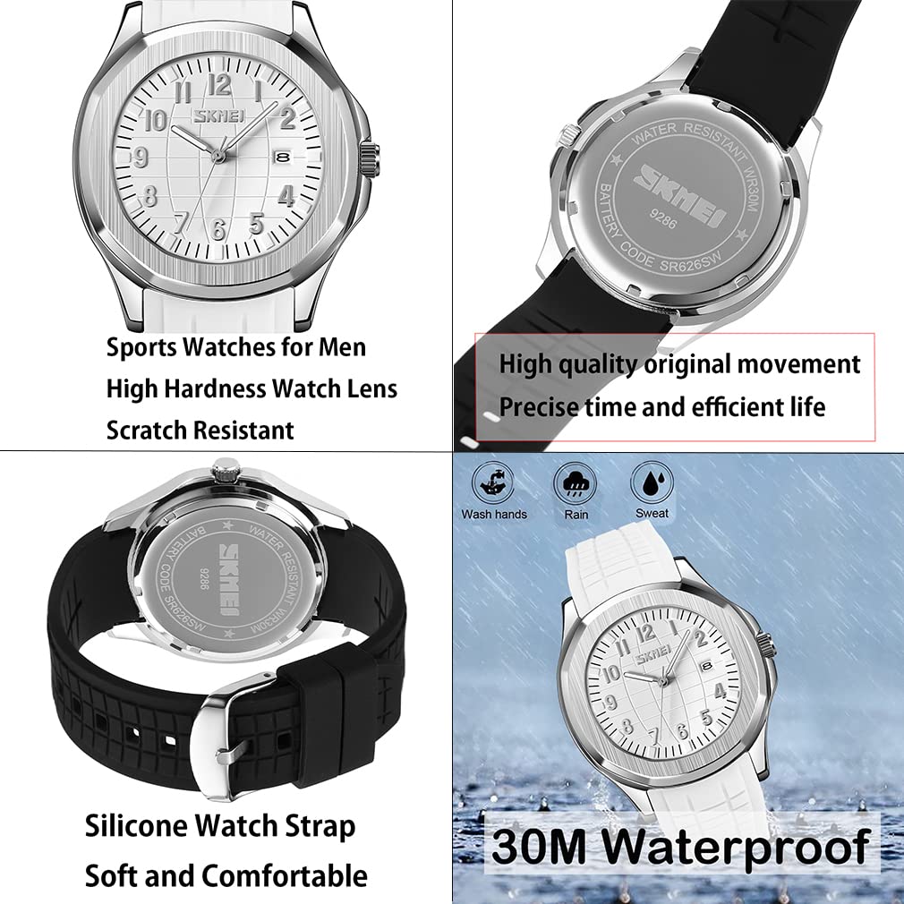 Силиконовые спортивные водонепроницаемые наручные часы стильные повседневные брендовые аналоговые часы для джентльмена большие арабские цифры легко читаемый циферблат дата флуоресцентная роскошь