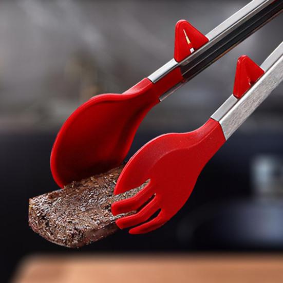 Щипцы для еды, устойчивые к царапинам, с подставкой. Удобная термостойкая ручка. Универсальный зажим для еды.