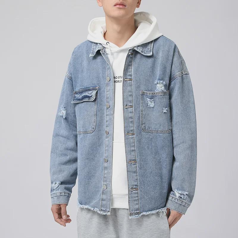 Осень/Зима 2023 Мужская джинсовая куртка свободного кроя - Модная верхняя одежда с лацканами и пуговицами