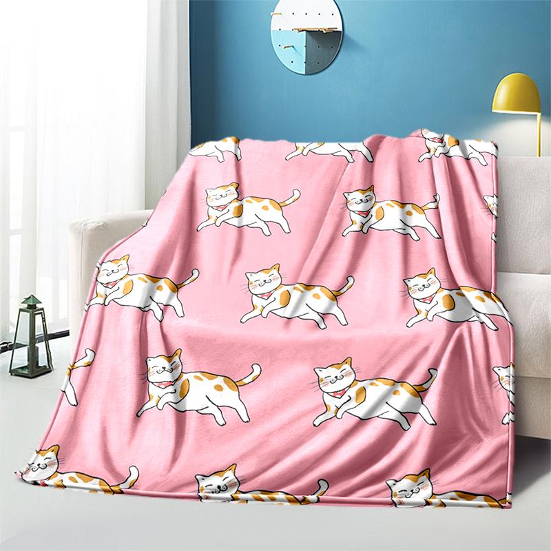 Cartoon Cat HD Printed Flannel Blanket Baby Girl Boy Office Camping Picnic Blankets for Children Sofa Blanket Soft Thin Blanket
