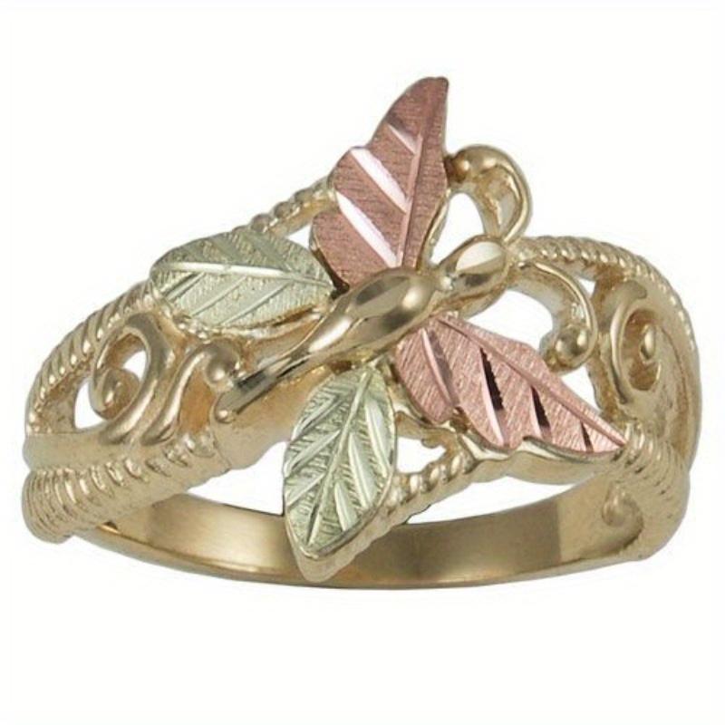 Vintage Gold Color Metal Hand Carving Butterfly Women's Ring Geometry Hollow Daily Wear Party Jewelry