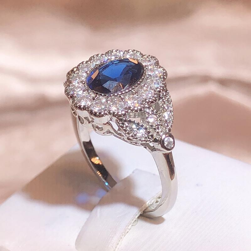 Luxury Charm Rings For Women 925 Stamp Jewelry Accessories Oval Sapphire Zircon Gemstones Ring Wedding Engagement Party