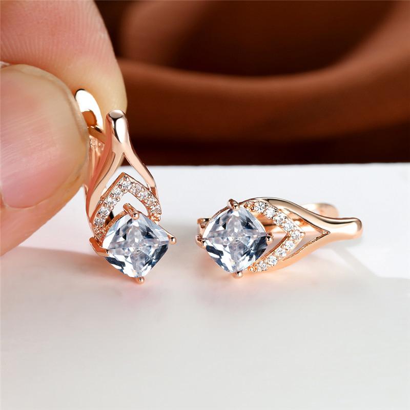 Delicate Golden Color Drop Earrings for Women Luxury Square Aqua Blue Zircon Accessories Best Gift Daily Jewelry