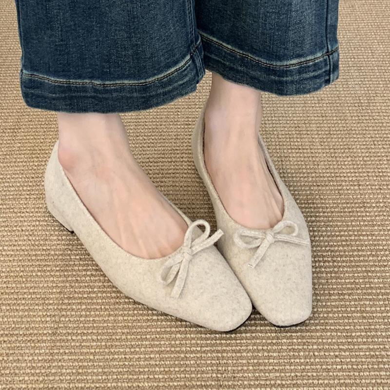 Женские туфли-лоферы с бантом и плоским носком, элегантные туфли на плоской подошве с квадратным носком, тренд 2025 года, дизайнерское зимнее платье Chausssures Femme