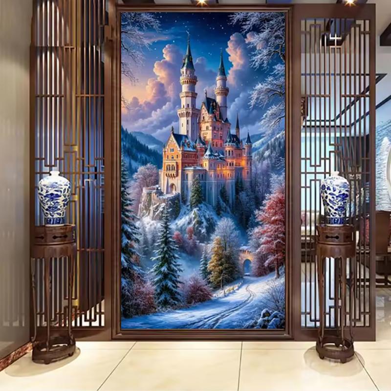 Набор алмазной мозаики «Замок на снежной горе» для взрослых и начинающих, 5D Алмазная живопись своими руками, Полная выкладка круглыми стразами для взрослых