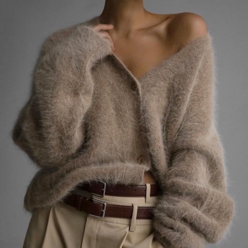 Womens Oversized Knit Cardigan Soft Acrylic Sweater V-Neck Long Sleeve Casual Outerwear Fall 2026