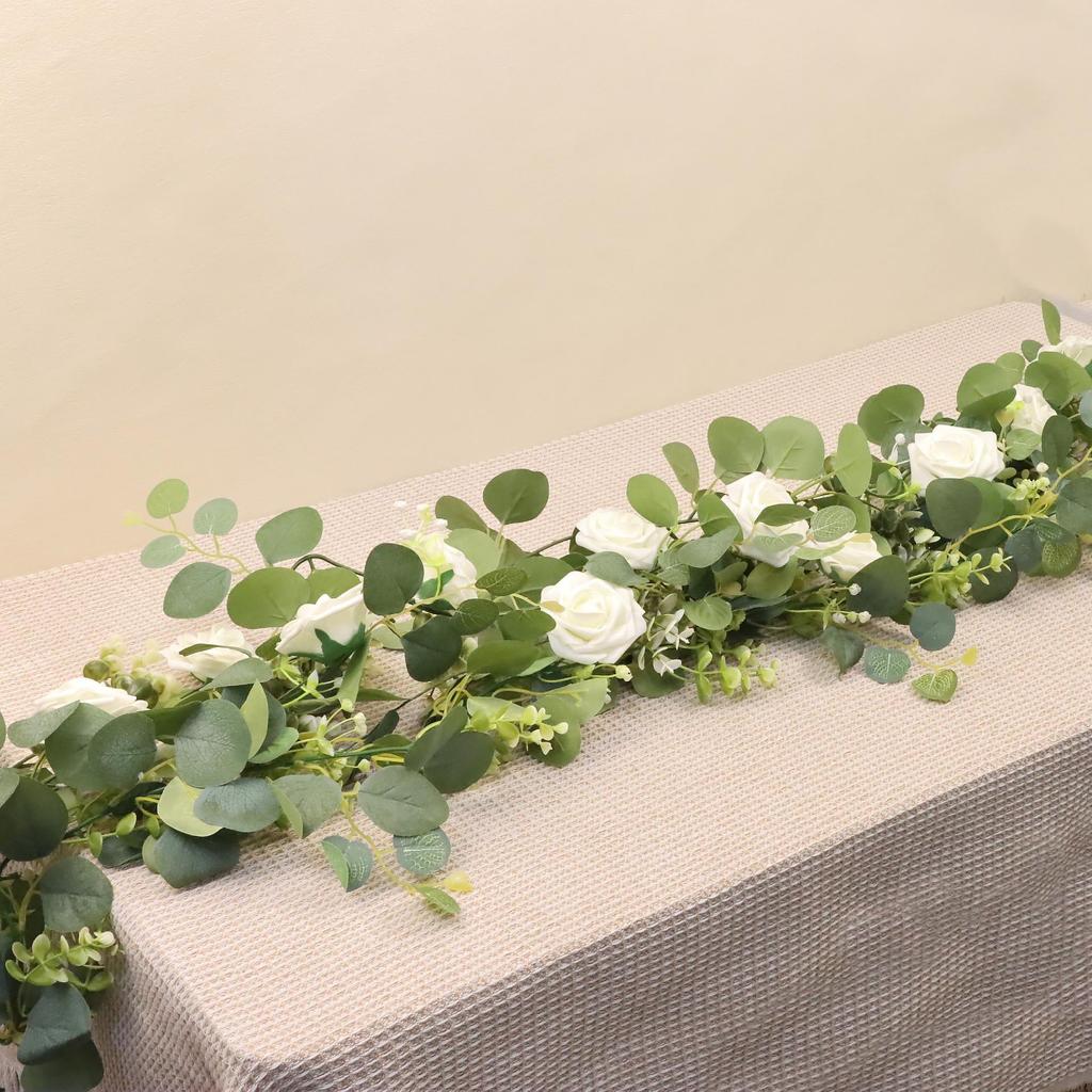 1.8m Eucalyptus Vine with Green and White Roses