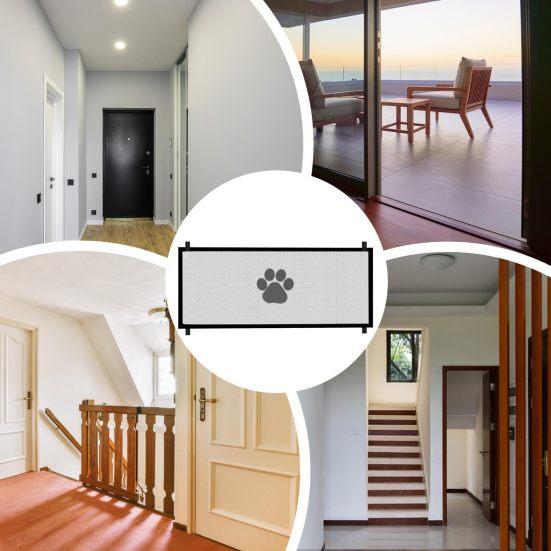 Retractable Mesh Dog Gate for Stairs Portable Pet Safety Net Easy Install Indoor Fence for Kids And Pets
