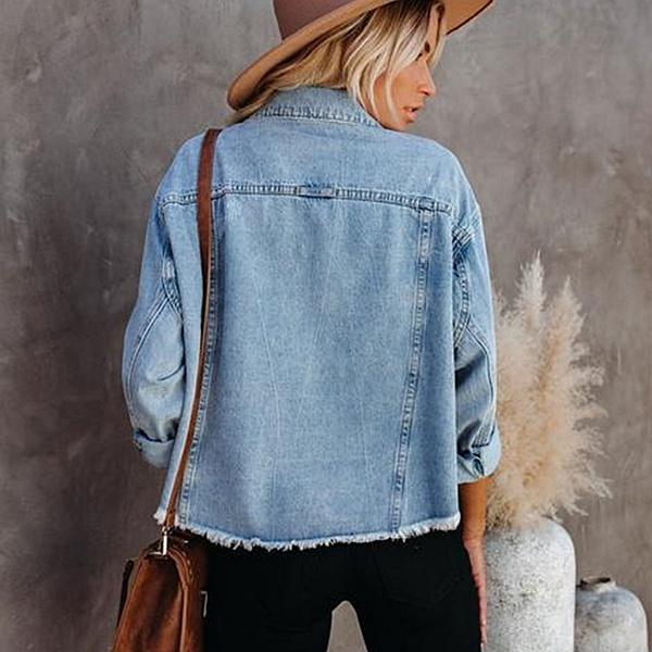 Denim Jacket Women, Street Hipster Loose Short Jacket with Raw Edges