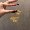 Ginkgo Leaf Texture Pendant Earrings: Bold European & American Fashion Statement for Women
