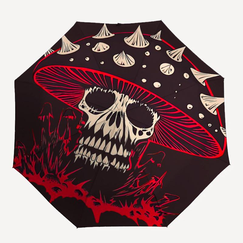 1pc Mushroom Skull Automatic Open/close Leisure Umbrella, 8-Rib sturdy structure, Portable Travel Umbrella, Parties, Everyday Use, 11133