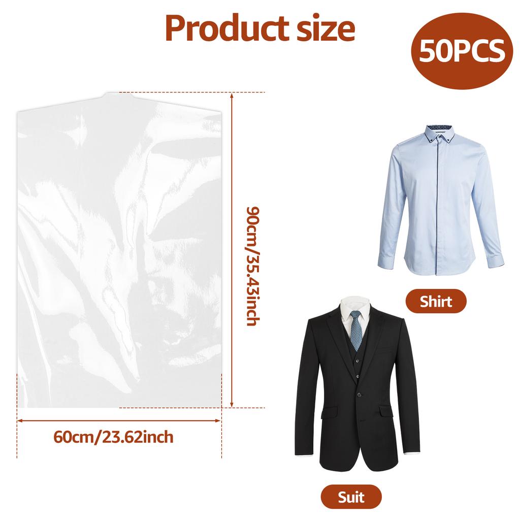50/100Pcs Dust-proof Plastic Clothes Covers Clear Garments Bag 3 Sizes Reusable Dry Cleaning Bag for Protect Clothes Dress Suits