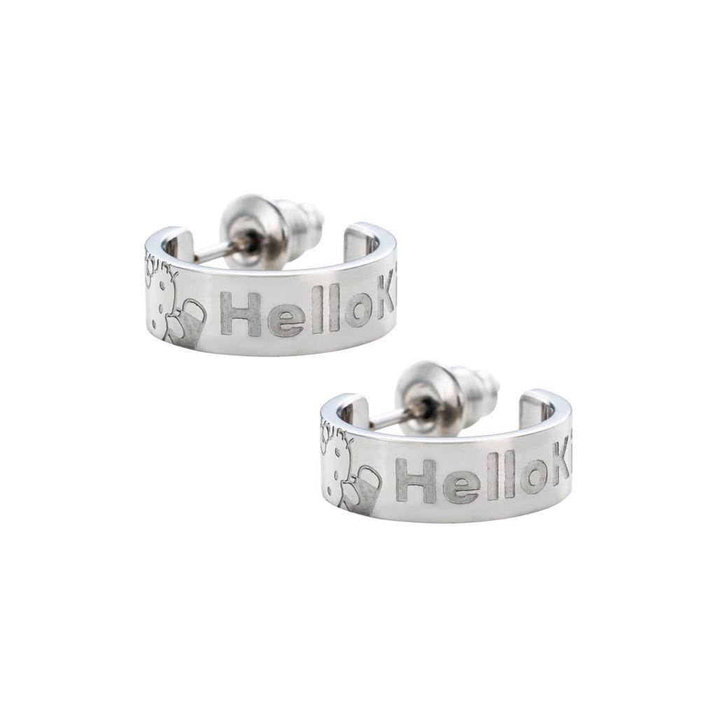 Hello Kitty Sanrio Characters Stainless Steel Earrings Half Hoop Both [White Clover] (2 Pieces/for Ears) SAST-P005SV