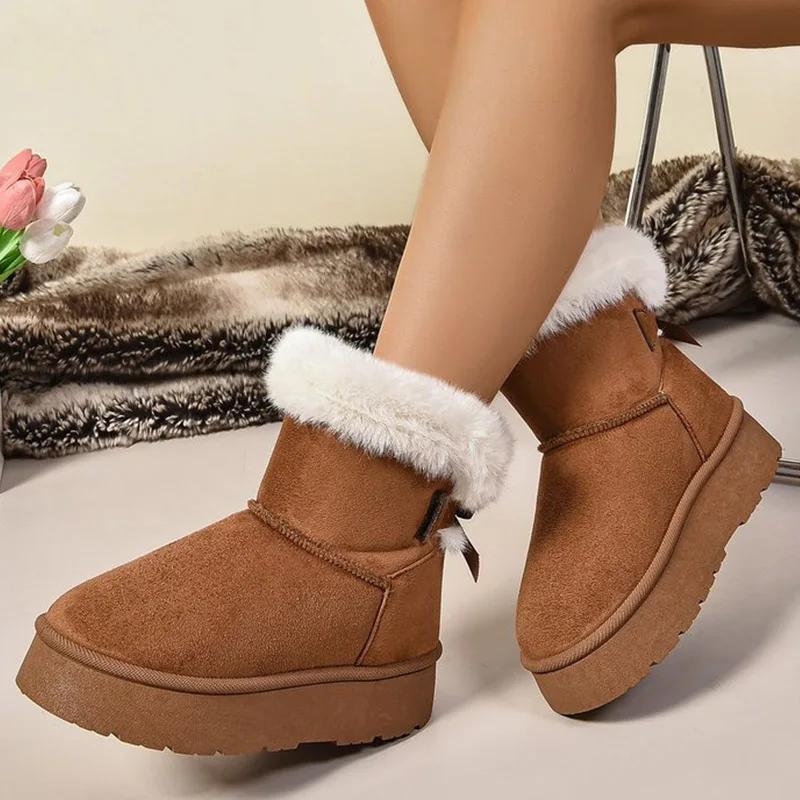 Fashion Women Boston Boots Snow Boots Winter 2024 New Platform Boots Cashmere Warm Thick Soles Cotton Shoes for Women Zapatos De Mujer