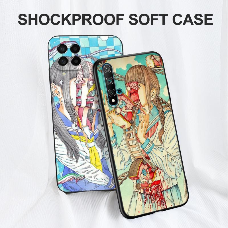 Black Tpu Case For Huawei Honor X8 50 Lite Pro 10 Lite Nova 5t 8 9 Pro 4G 5G 8i Cover Shintaro Kago Horror Cartoon