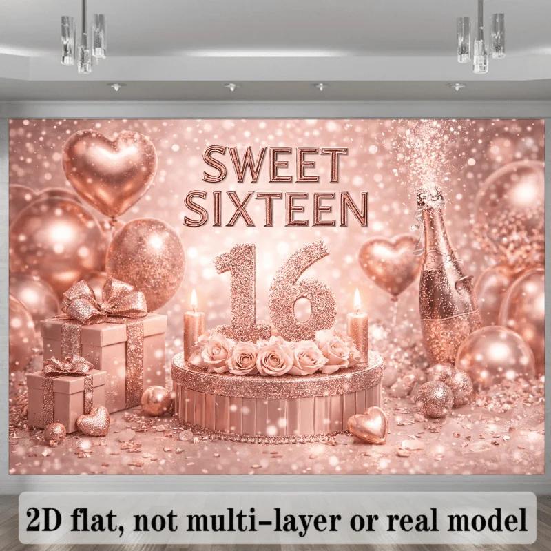 2D planar dreamy 16th birthday theme background fabric, design incorporating rose gold "1"DJH