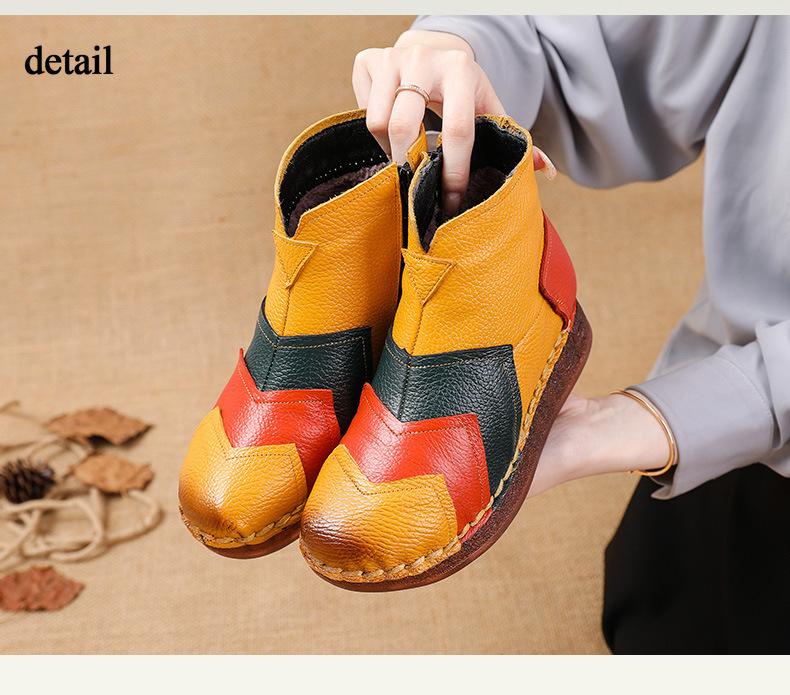 Damen-Schneestiefel mit dicker Plateausohle, Winterstiefeletten mit Fellfutter und seitlichem Reißverschluss, runde Zehenpartie, rutschfeste Lederstiefeletten für Damen