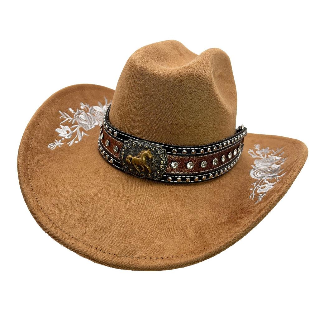 Stylish and exquisite three-dimensional embroidered suede versatile cowboy hat western style temperament elegant jazz hat