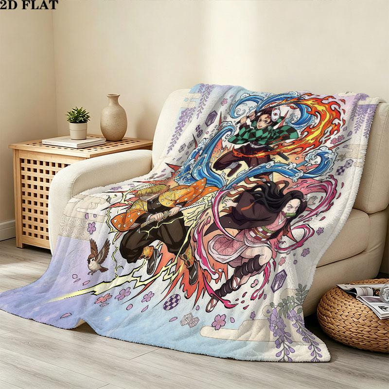 1PC Demon Slayer Patterned Flannel Blanket Suitable For All Seasons For Home Decor Warmth And Comfort Gifts Holiday Present