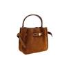 TORY BURCH Romy Gold Logo Bucket Bag Cowhide Leather Shoulder and Handbag Mini Women Caramel Color