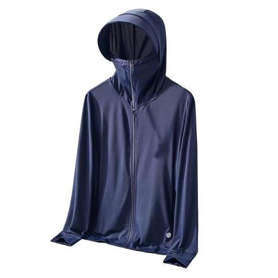 Солнцезащитная одежда Куртка мужская женская с капюшоном и длинным рукавом на молнии из ледяного шелка для защиты от ультрафиолета