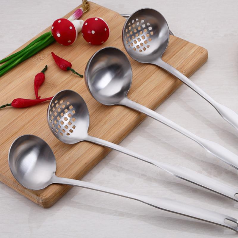 HANYANG Stainless Steel Household Thickening Anti-scald Hot Pot Soup Ladle Kitchen Utensils Naked Handle Leakage Spoon Kitchen Supplies
