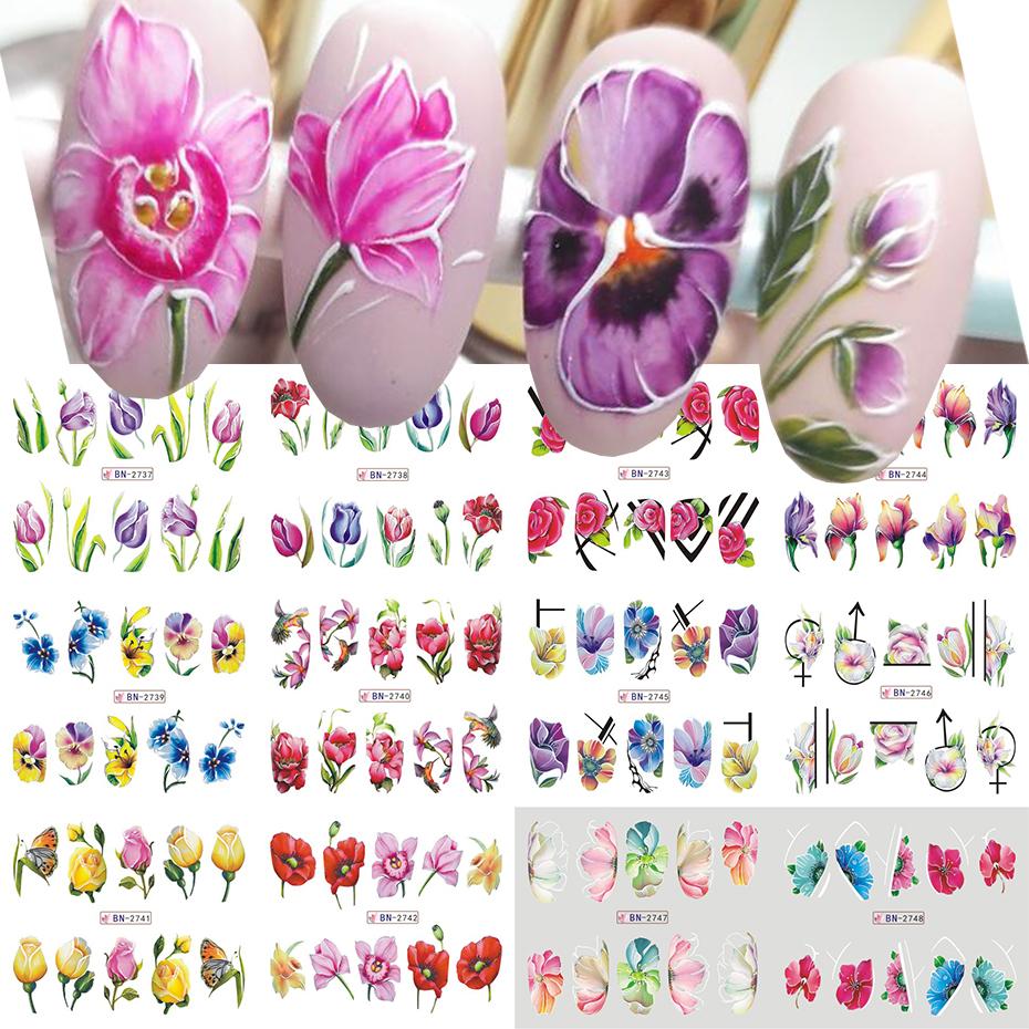 Xiaomi 12pcs Spring Flowers Nail Art Stickers Water Transfer Sliders Tulip Lily Poppy Florals Nail Decals Tattoo Manicure Decorations