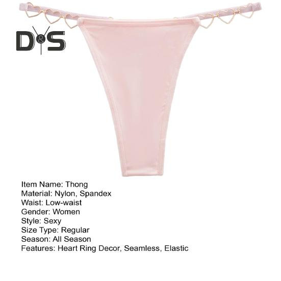 Women Panties Solid Color Heart Ring Decor Butt-lifted Low Waist Seamless Elastic Briefs Seductive Thong Female Underwear