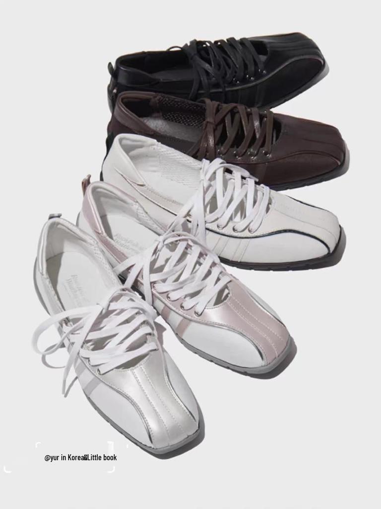 Niche Style White Lace-Up Ballet Flats for Women - 2025 Spring/Autumn Casual Mary Jane Shoes