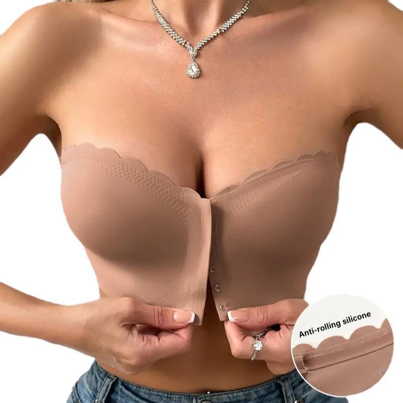 Non Marking Front Button Underwear Anti Slip Strapless Strapless Strapless Women's Gathering Bra