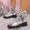 Autumn Winter Plus Size Women'S Pocket Boots Personalized Bags Boots Sequins Decoration Round Toe Thick Sole 35-43