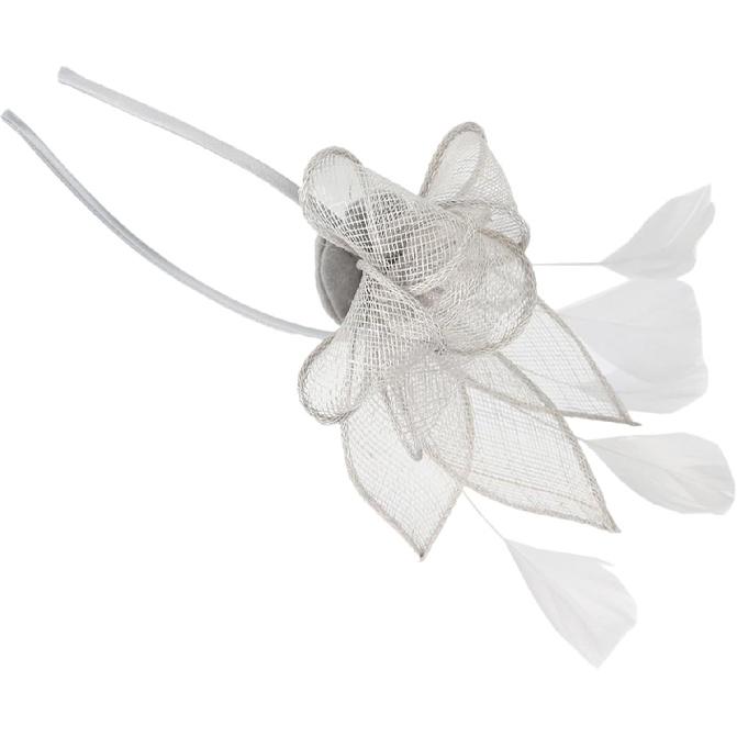 Fascinator Hat Headpiece with Headband and Hair Clip, Grey Mesh Mini Top Hat for Women, Cocktail Tea Party Accessory, Special Occasion Hair Ornament