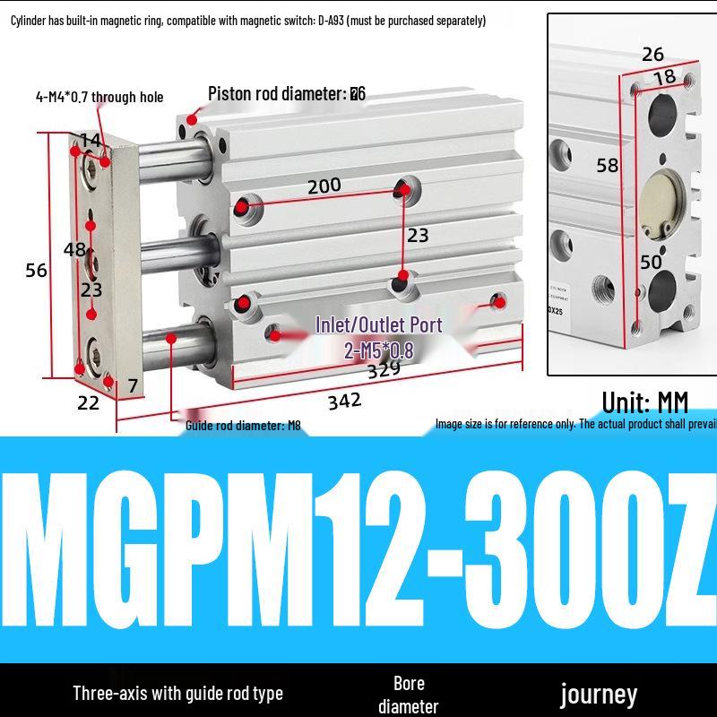 Compact Three-Axis Pneumatic Guided Rod Cylinder 12/16/20/25/32-10/20/40/50/75z
