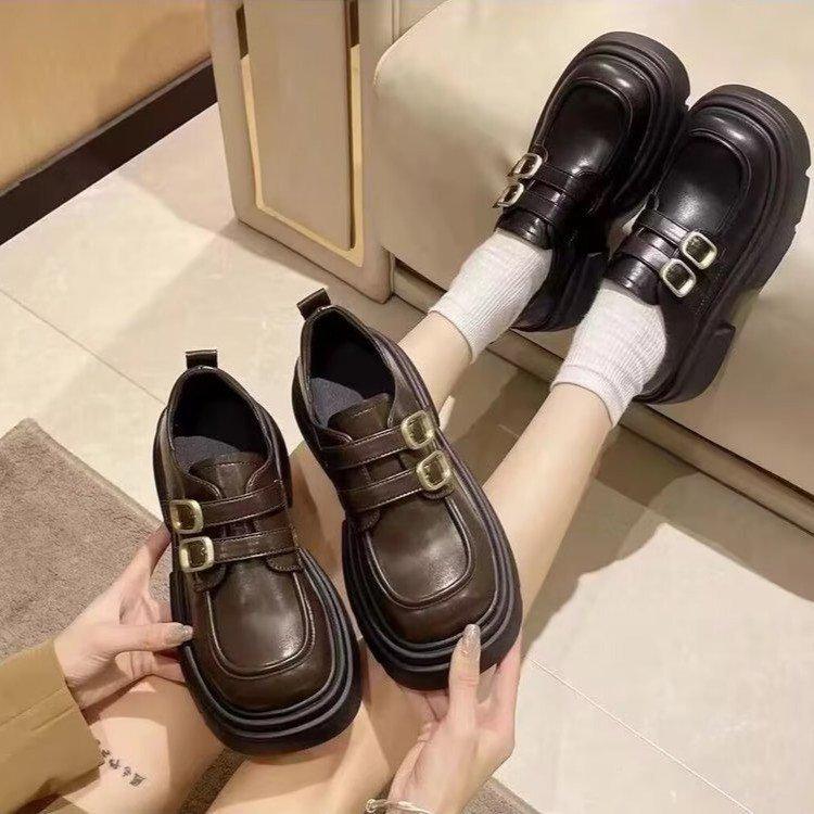 2025 Spring Women's British-Style Mary Jane Leather Loafers: Comfortable, Versatile, Thick-Soled