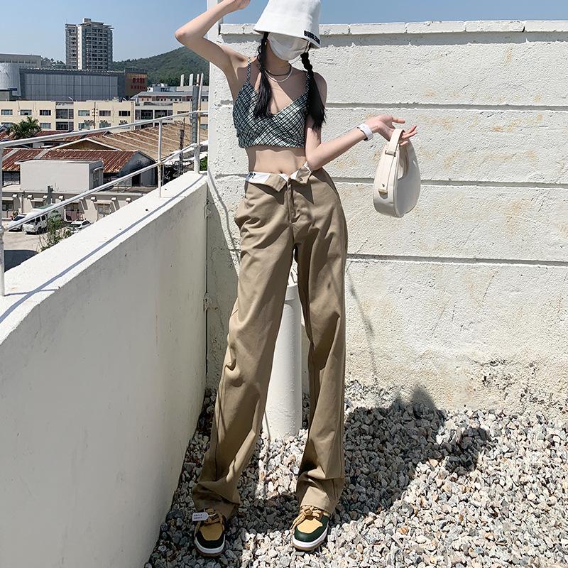 Уличные повседневные брюки. Женские свободные прямые брюки с высокой талией.