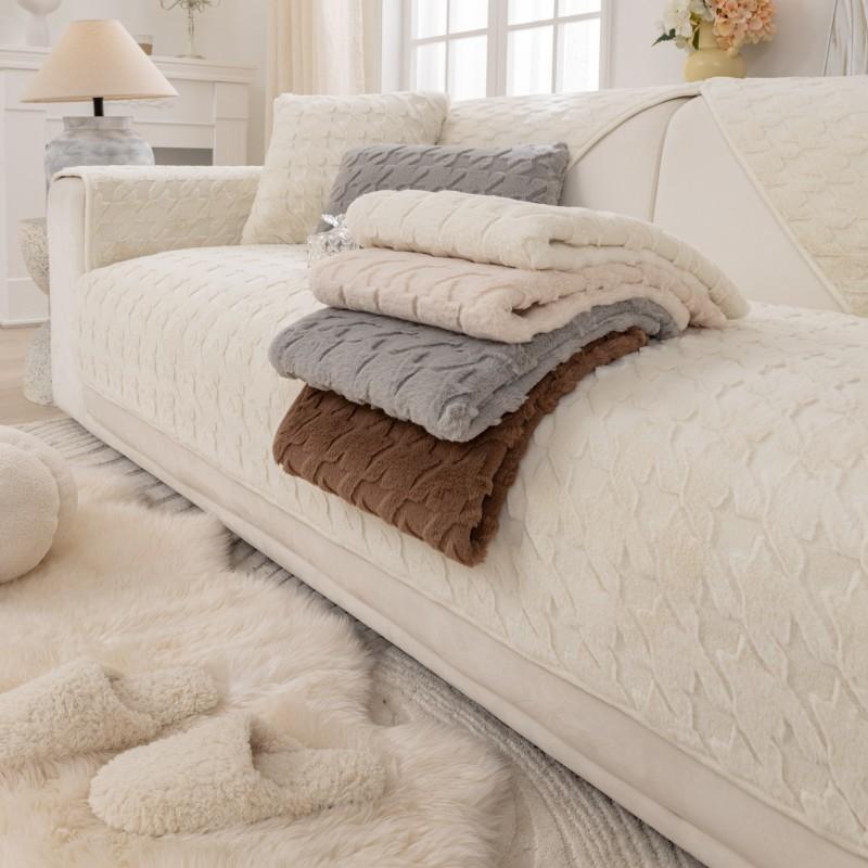 Утолщенный плюшевый чехол для дивана, скандинавский современный нескользящий чехол для диванной подушки, однотонный зимний теплый пыленепроницаемый чехол для дивана, домашний декор